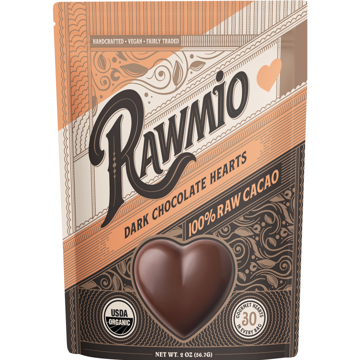 Rawmio Dark Chocolate Hearts - 100% Cacao