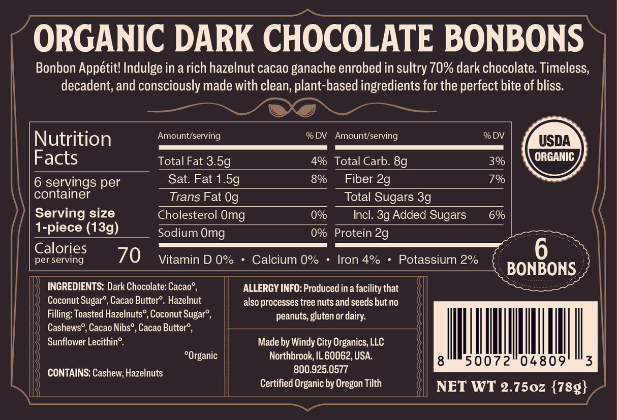 Rawmio 70% Dark Chocolate Bonbons, 6 Bonbons