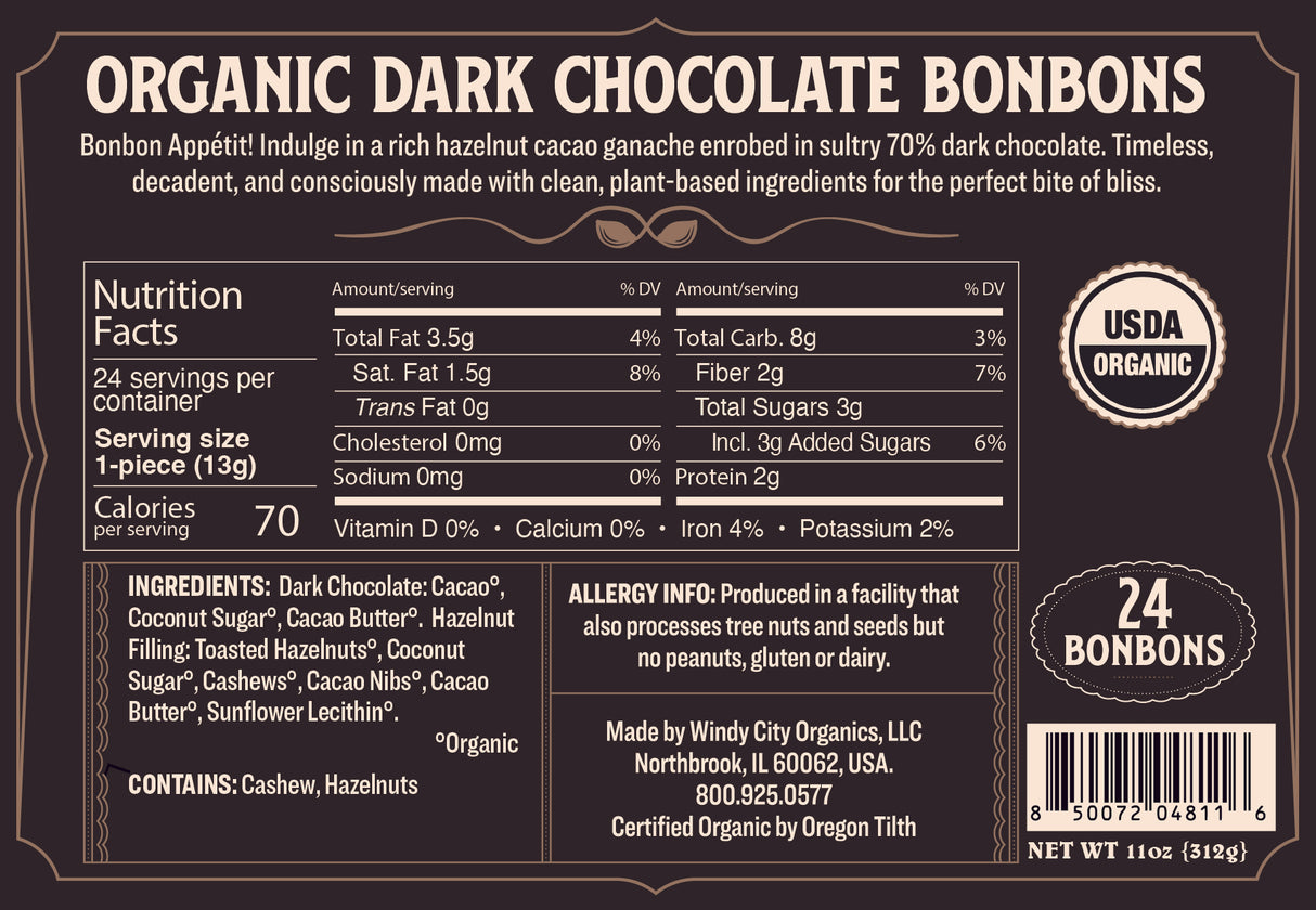 Rawmio 70% Dark Chocolate Bonbons, 24 Bonbons