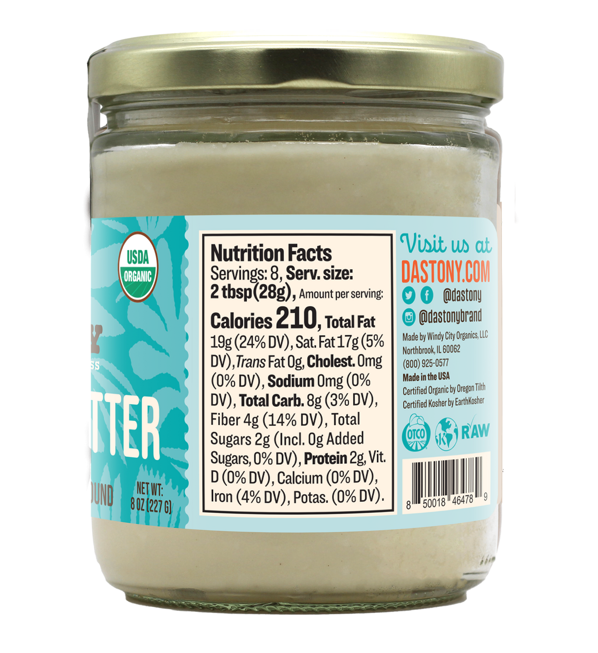 nutrition facts dastony organic raw stone ground coconut butter