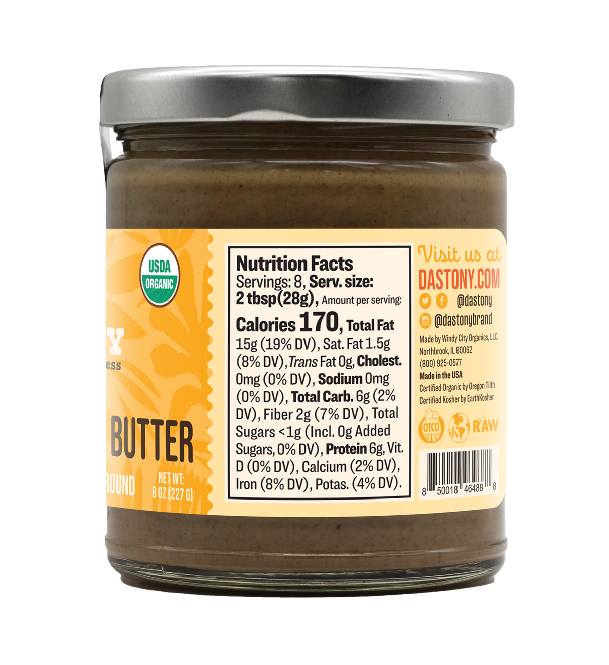 nutrition facts dastony organic raw stone ground sprouted sunflower seed butter