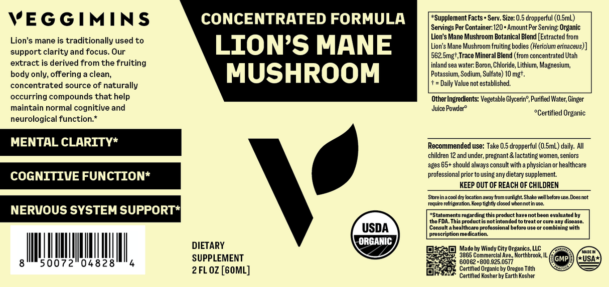 Organic Lion's Mane Mushroom, 2oz