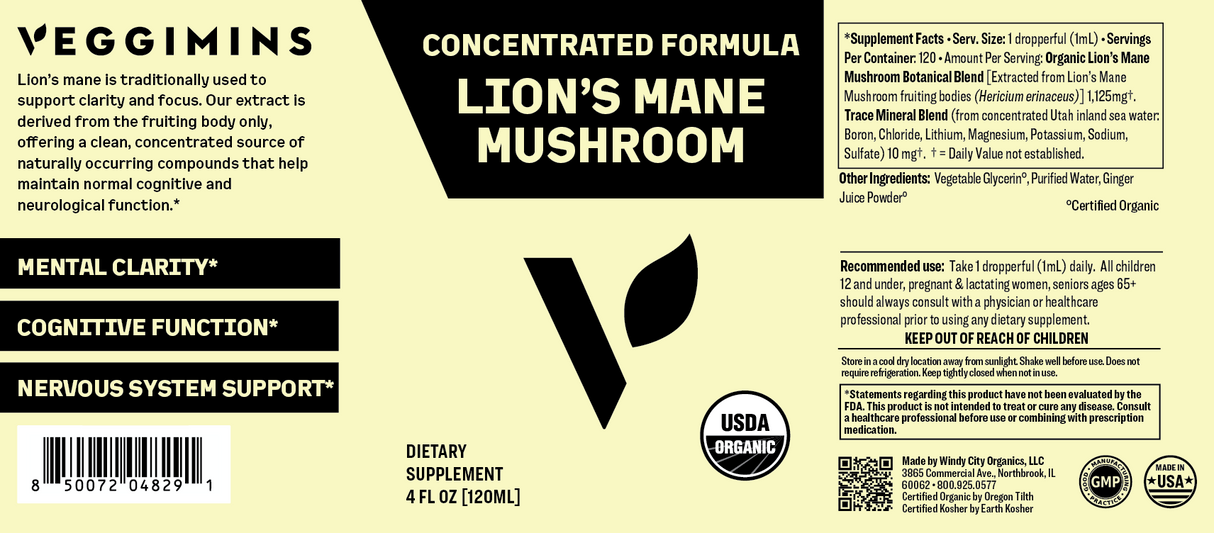 Organic Lion's Mane Mushroom, 4oz