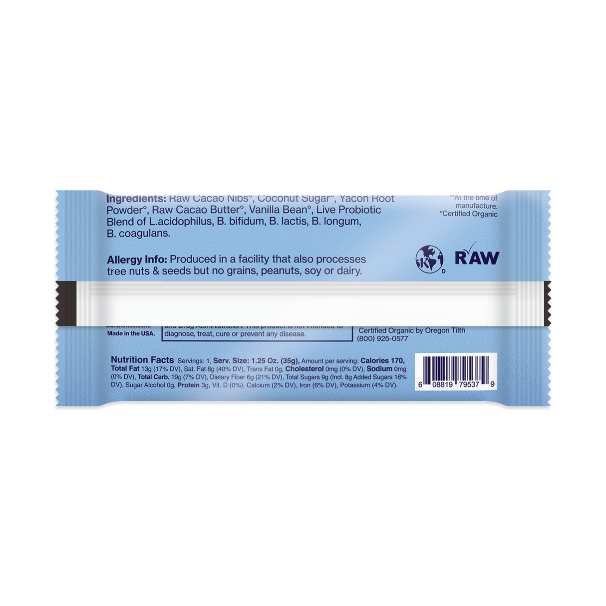 Back of the package with Ingredients and Nutrition Facts.