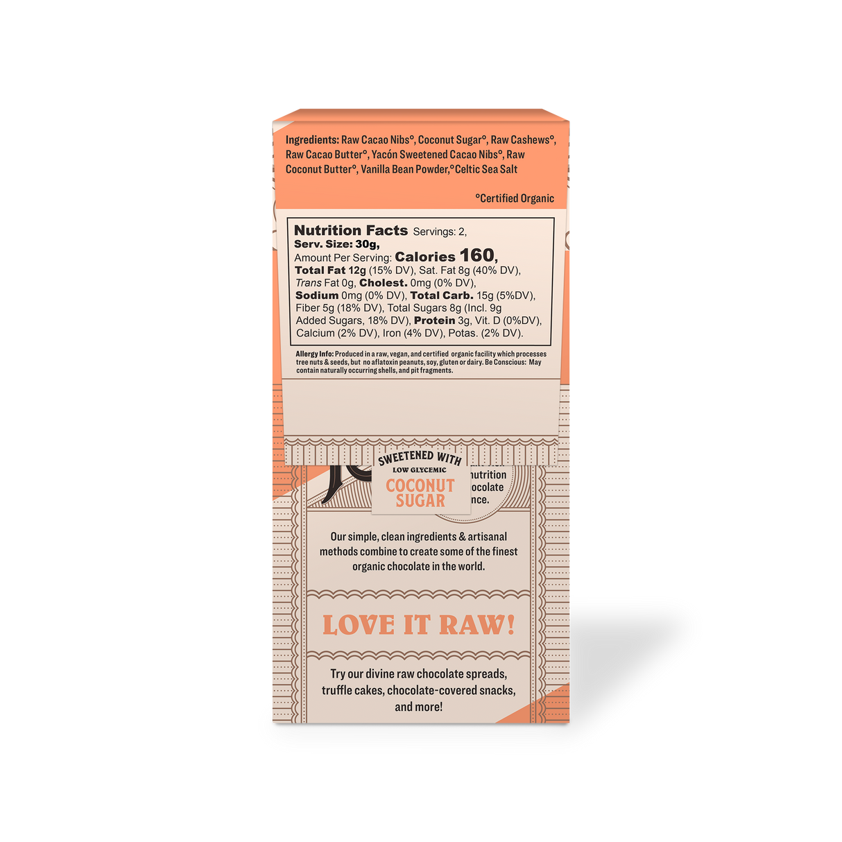 Back of package with ingredients and nutritional facts