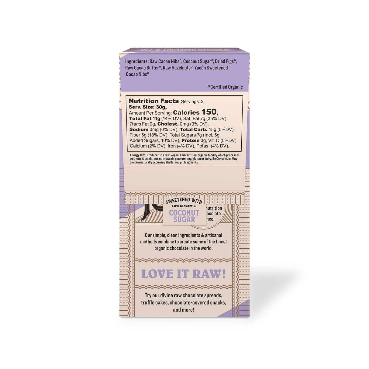 Back of package with ingredients and nutritional value