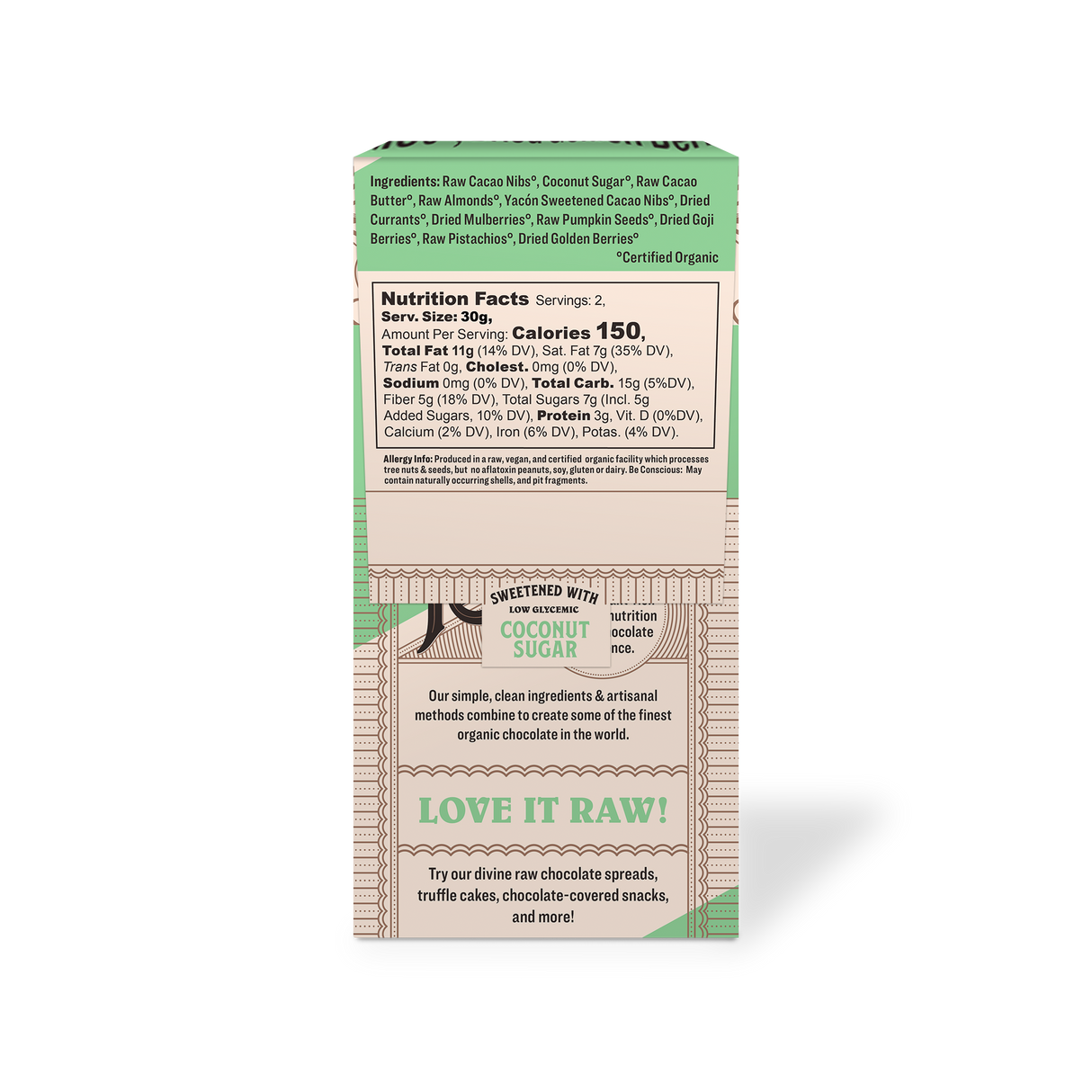 Back of package with ingredients and nutritional value