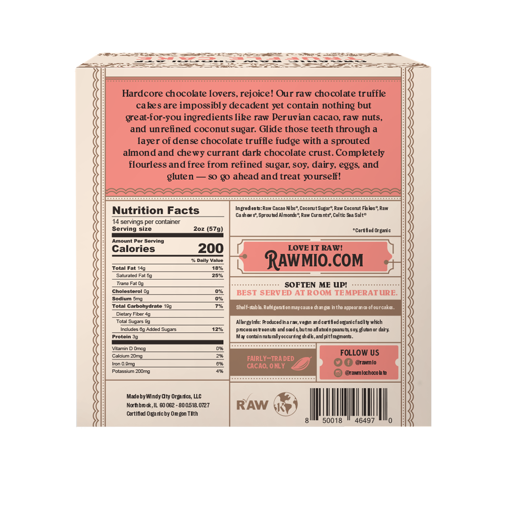 Back of package with ingredients and nutritional value