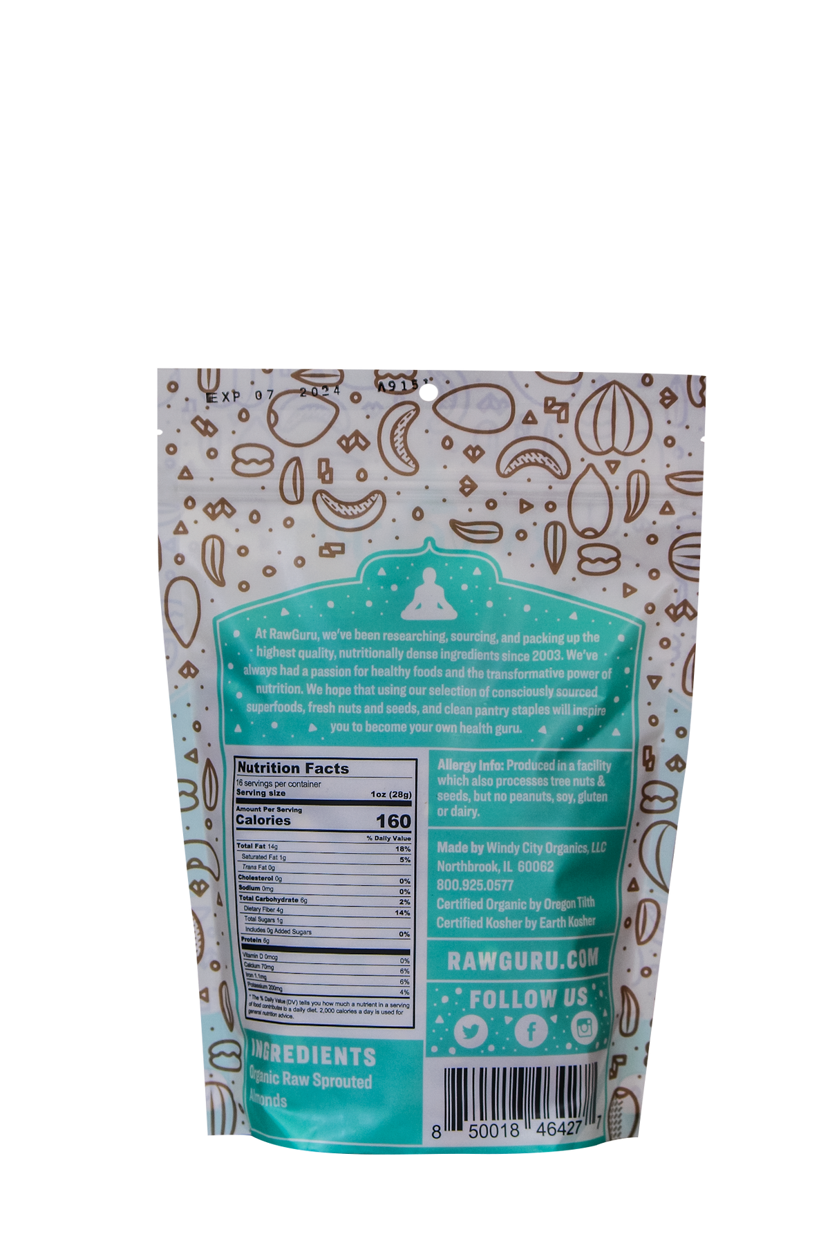 Back of package with ingredients and nutritional value.