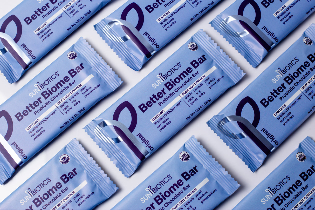 Sunbiotics Better Biome Bar. Probiotic Chocolate Bar