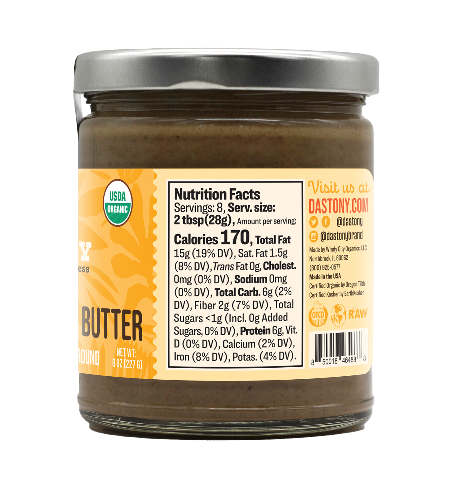 nutrition facts dastony organic raw stone ground sprouted sunflower seed butter