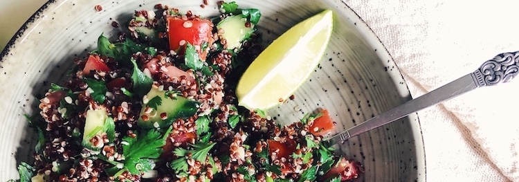 Red Quinoa Salad with Fresh Tahini Dressing